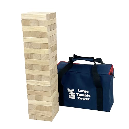 Jac & Mok Tumble Tower Holzklopfblöcke, Spielset, stapelbare Holzspiele mit Tragetasche (60 Stück, großer Trommelturm, Gummiholz) von Jac & Mok