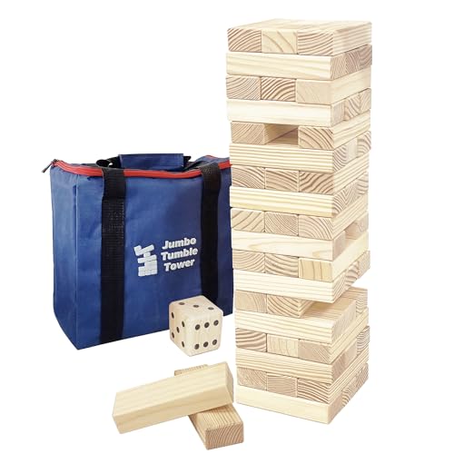 Jac & Mok Wackelturm Tumble Tower Spiel Holz Toppling Blocks Spielzeug mit Tragetasche (Jumbo Tumble Tower (54 Stück) mit Würfeln) von Jac & Mok