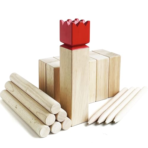 Kubb Spiel im Freien | Wurfspiel mit Tragetasche | Kegelspiel | Gummi Holz Garten Rasen Spiele | Wurfspiel mit Tragetasche (30 x 6.3 x 6.3 cm-King, M) von JacJoe All Pro