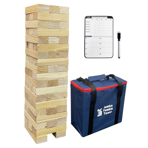 JacJoe All Pro Wooden Tumble Tower Game Toppling Block Stacking Game Timber 56 Pcs Outdoor Yard Games for Family (Large-1.87FT) von JacJoe All Pro