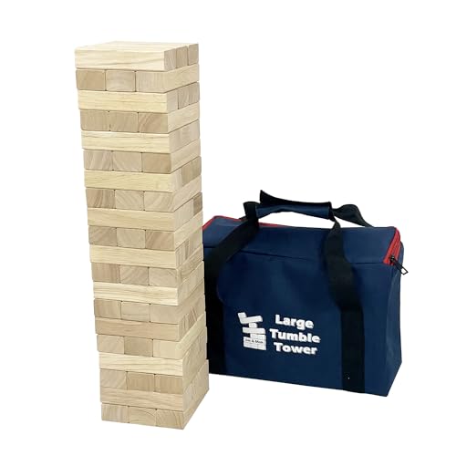JacMok Tumble Tower Spiel Holz Toppling Blocks Spielzeug mit Tragetasche (60 Stück Large Tumble Tower) von JacMok
