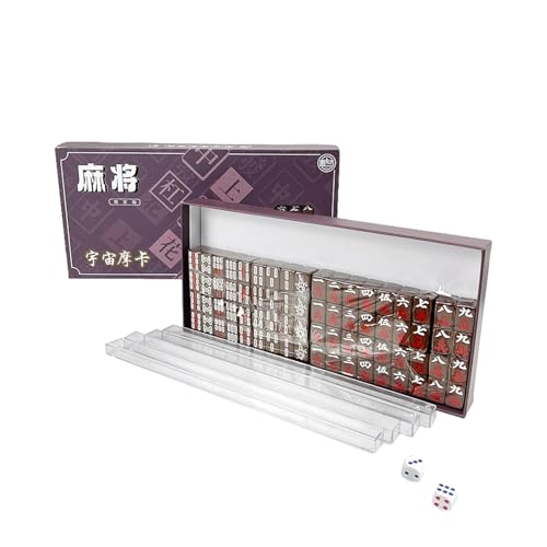 Jacekee Reise- -Mahjong-Set – Mahjong-Familienbrettspiel für Erwachsene – tragbares chinesisches Mahjong mit 4 Ständern und 2 Würfeln – 144 Karten von Jacekee