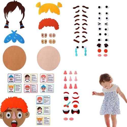 Jacekee Spielzeug zum Erstellen von Gesichtern, Spielzeug zum sozialen und emotionalen Lernen - Lustige Filzaufkleber für soziales emotionales Lernen,Spielzeug zum Ändern des Ausdrucks mit glatten von Jacekee