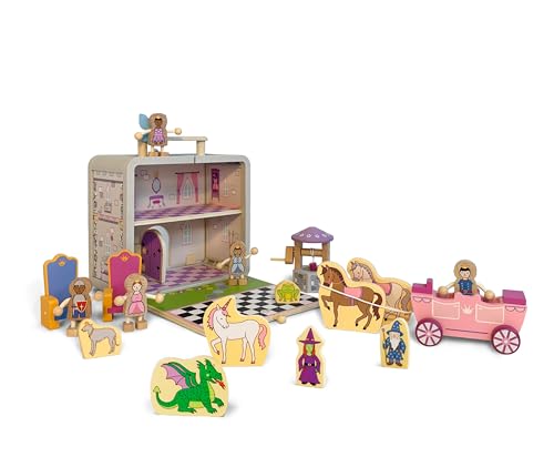 Jack Rabbit Creations Prinzessin Koffer Spielset 18-teiliges Montessori-Spielzeug aus Holz für Kleinkinder - Enthält Hexe, Zauberer, Prinz, Pferdekutsche und Märchenwesen - Kinder ab 3 Jahren von Jack Rabbit Creations