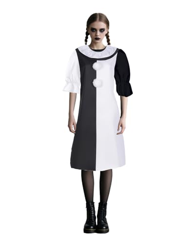 Art The Clown Kostüm für Erwachsene, Schwarz Weiß Damen Gruseliger Killer Clown Kostüm Kleid Halloween Cosplay Outfits Schrecklich Horror Dress Up von Jackolume