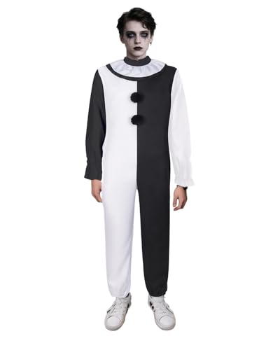 Art The Clown Kostüm für Erwachsene, Schwarz Weiß Männer und Frauen Gruseliger Killer Clown Cosplay Jumpsuit Halloween schreckliches Horror Outfit Dress Up Komplettes Set von Jackolume