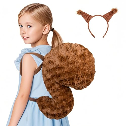 Eichhörnchen-Kostüm-Set für Kinder, Jungen, Mädchen, Eichhörnchenohren, Stirnband und Schwanz, Halloween-Eichhörnchen-Requisite, Plüsch-Accessoire Eichhörnchen-Kostüm-Set für Kinder, Jungen, Mädchen, Eichhörnchenohren, Stirnband und Schwanz, Halloween-Eichhörnchen-Requisite, Plüsch-Accessoire von Jackolume