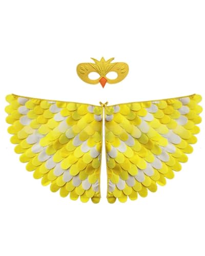 Gelbes Vogelflügel-Kostüm für Kinder, Kanarienvögel, Halloween-Kostüm mit Filzmaske, Filzfedern, Vogel-Schal, Tier-Rollenspiel-Kostüm, Partyzubehör Gelbes Vogelflügel-Kostüm für Kinder, Kanarienvögel, Halloween-Kostüm mit Filzmaske, Filzfedern, Vogel-Schal, Tier-Rollenspiel-Kostüm, Partyzubehör von Jackolume