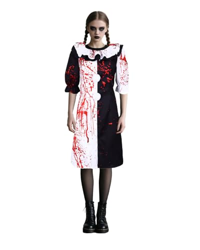 Jackolume Art The Clown Kostüm für Erwachsene, Damen Gruseliger Killer Clown Kostüm Kleid Blutige Halloween Cosplay Outfits Schreckliche Horror Dress Up von Jackolume