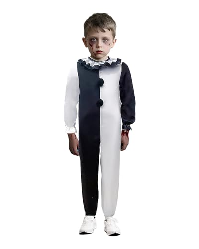 Jackolume Art The Clown-Kostüm für Kinder, Jungen und Mädchen, gruseliger Killer-Clown-Kostüm, Cosplay, Overall, Halloween, schreckliches Horror-Outfit, komplettes Set von Jackolume