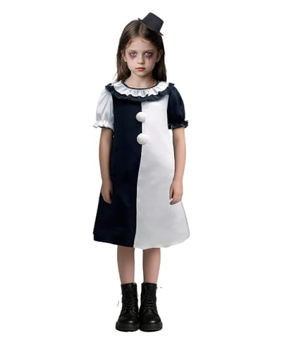 Jackolume Art The Clown-Kostüm für Kinder, Mädchen, gruseliges Killer-Clown-Kostüm, Kleid, schwarz-weiß, Halloween-Cosplay-Outfits, schreckliches Horror-Kostüm von Jackolume