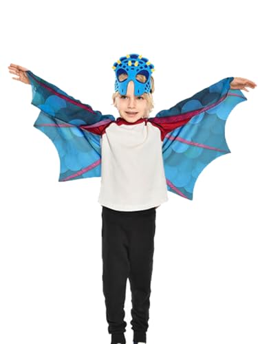 Jackolume Dinosaurier-Kostüm für Kinder, Drachenflügel, Masken-Set, Jungen und Mädchen, T-Rex-Umhang mit Masken, Halloween, Geburtstag, Karneval, Cosplay, Zubehör Jackolume Dinosaurier-Kostüm für Kinder, Drachenflügel, Masken-Set, Jungen und Mädchen, T-Rex-Umhang mit Masken, Halloween, Geburtstag, Karneval, Cosplay, Zubehör von Jackolume