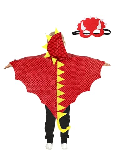 Jackolume Dinosaurier-Kostüm für Kinder, Jungen, Mädchen, Flugsaurierflügel, Umhang und Masken, Halloween, Geburtstag, Cosplay, Zubehör, Tier-Dino-Drache, Kostüm Jackolume Dinosaurier-Kostüm für Kinder, Jungen, Mädchen, Flugsaurierflügel, Umhang und Masken, Halloween, Geburtstag, Cosplay, Zubehör, Tier-Dino-Drache, Kostüm von Jackolume