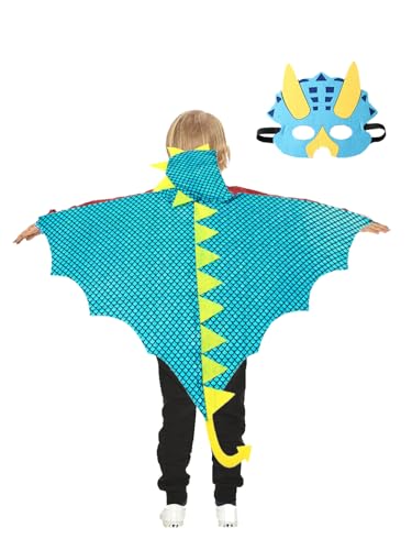 Jackolume Dinosaurier-Kostüm für Kinder, Jungen, Mädchen, Flugsaurierflügel, Umhang und Masken, Halloween, Geburtstag, Cosplay, Zubehör, Tier-Dino-Drache, Kostüm Jackolume Dinosaurier-Kostüm für Kinder, Jungen, Mädchen, Flugsaurierflügel, Umhang und Masken, Halloween, Geburtstag, Cosplay, Zubehör, Tier-Dino-Drache, Kostüm von Jackolume