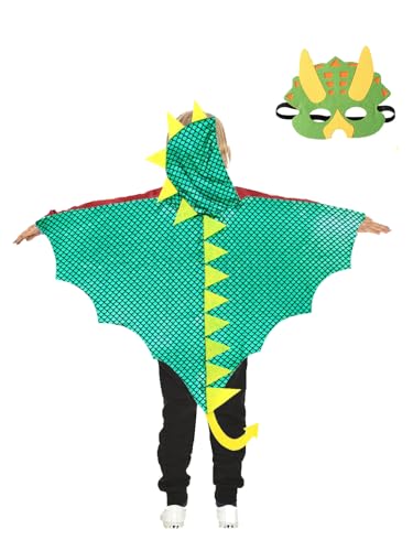 Jackolume Dinosaurier-Kostüm für Kinder, Jungen, Mädchen, Flugsaurierflügel, Umhang und Masken, Halloween, Geburtstag, Cosplay, Zubehör, Tier-Dino-Drache, Kostüm Jackolume Dinosaurier-Kostüm für Kinder, Jungen, Mädchen, Flugsaurierflügel, Umhang und Masken, Halloween, Geburtstag, Cosplay, Zubehör, Tier-Dino-Drache, Kostüm von Jackolume