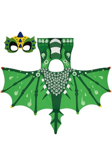 Jackolume Dinosaurier-Kostüm für Kinder, Jungen, Mädchen, T-Rex-Flügel, Umhang und Masken, Halloween, Geburtstag, Karneval, Cosplay, Zubehör, Tier-Dinosaurier-König, Kostüm-Outfit Jackolume Dinosaurier-Kostüm für Kinder, Jungen, Mädchen, T-Rex-Flügel, Umhang und Masken, Halloween, Geburtstag, Karneval, Cosplay, Zubehör, Tier-Dinosaurier-König, Kostüm-Outfit von Jackolume