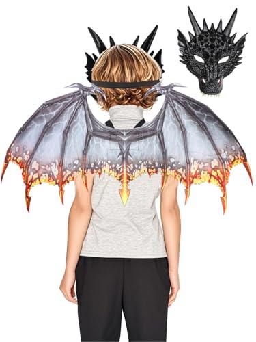 Jackolume Drachen-Kostüm-Zubehör für Kinder – Drachenflügel, Schwanz und Maske, Halloween-Dinosaurier-Nacht, Fury-Flügel, Cosplay-Requisiten, Party-Verkleiden für Jungen und Mädchen Jackolume Drachen-Kostüm-Zubehör für Kinder – Drachenflügel, Schwanz und Maske, Halloween-Dinosaurier-Nacht, Fury-Flügel, Cosplay-Requisiten, Party-Verkleiden für Jungen und Mädchen von Jackolume