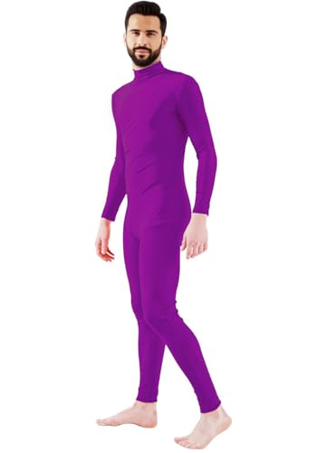 Jackolume Ganzkörperanzug für Herren und Damen, dehnbares Kostüm, Unisex, Erwachsene, Kinder, Zentai-Overall, langärmelig, Einteiler, Bodysuits ohne Kapuze, Füße, Hände für Halloween, Cosplay, Lila von Jackolume