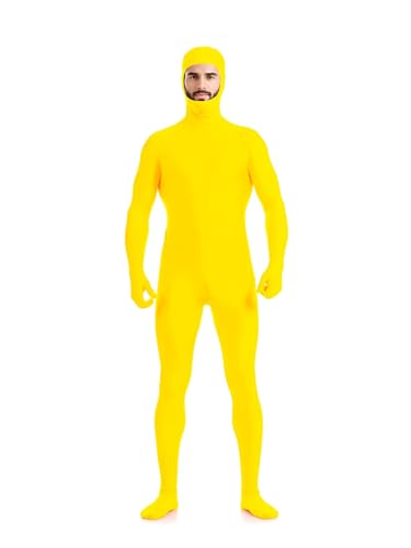 Jackolume Ganzkörperanzug für Herren und Damen, offenes Gesicht, dehnbar, Unisex, Zentai-Jumpsuit, Tanzkleidung, Erwachsene, solide Einteiler-Bodys für Halloween, Cosplay, Gelb von Jackolume