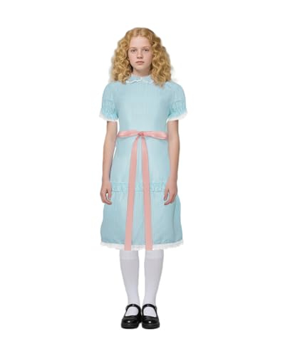 Jackolume Glänzendes Zwillingskostüm für Mädchen, blaues Babydoll, Puffärmel, Lolita-Kleid, Halloween, gruselige Puppe, Cosplay, Kostüm, Party-Outfits von Jackolume