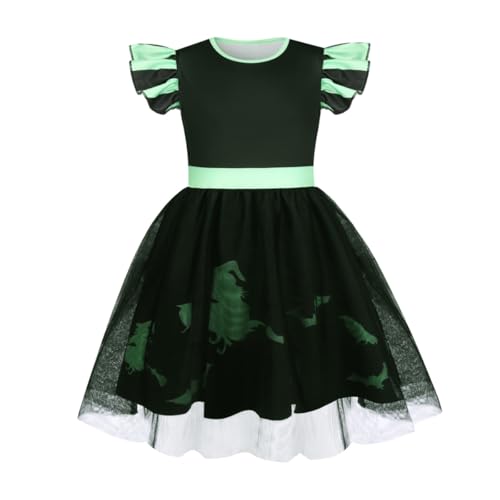 Jackolume Grünes Hexen-Elphaba-Kostüm für Mädchen, Kinder, fliegende Ärmel, Prinzessin, Tüllkleid, böse Hexe, Cosplay, Outfits, Halloween, Geburtstag, Party Jackolume Grünes Hexen-Elphaba-Kostüm für Mädchen, Kinder, fliegende Ärmel, Prinzessin, Tüllkleid, böse Hexe, Cosplay, Outfits, Halloween, Geburtstag, Party von Jackolume