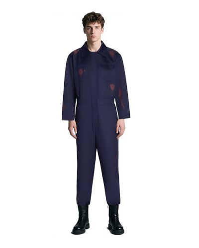 Jackolume Halloween-Kostüm für Erwachsene, Horror-Killer, Michael Cosplay, gruselige Outfits, marineblau, blutiger Overall, Overall, Partyverkleidungen von Jackolume