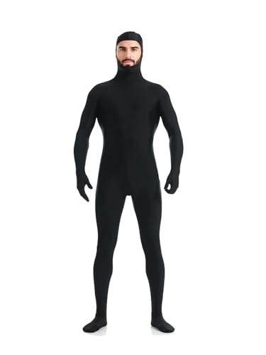 Jackolume Herren Damen Offenes Gesicht, Ganzkörperanzug, dehnbares Kostüm, Unisex, Zentai-Jumpsuit, Tanzkleidung, Erwachsene, solide Einteiler-Bodys für Halloween, Cosplay, Schwarz von Jackolume