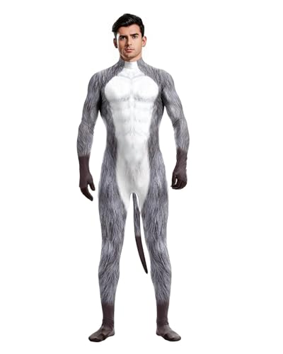 Jackolume Herren Halloween Tier Body mit Schwanz Pelzig 3D Druck Kostüm Ganzkörper Muskel Zentai Jumpsuit Erwachsene Petsuit Einteiler Cosplay Dress Up Party Jackolume Herren Halloween Tier Body mit Schwanz Pelzig 3D Druck Kostüm Ganzkörper Muskel Zentai Jumpsuit Erwachsene Petsuit Einteiler Cosplay Dress Up Party von Jackolume