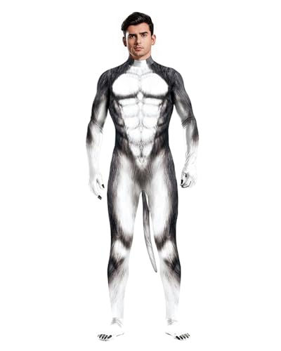 Jackolume Herren Halloween Tier Body mit Schwanz Pelzig 3D Druck Kostüm Ganzkörper Muskel Zentai Jumpsuit Erwachsene Petsuit Einteiler Cosplay Dress Up Party Jackolume Herren Halloween Tier Body mit Schwanz Pelzig 3D Druck Kostüm Ganzkörper Muskel Zentai Jumpsuit Erwachsene Petsuit Einteiler Cosplay Dress Up Party von Jackolume