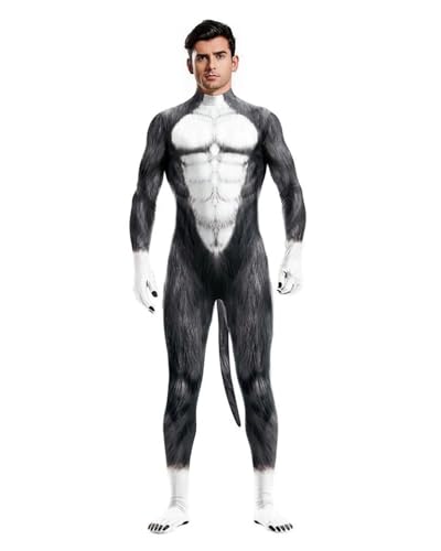 Jackolume Herren Halloween Tier Body mit Schwanz Pelzig 3D Druck Kostüm Ganzkörper Muskel Zentai Jumpsuit Erwachsene Petsuit Einteiler Cosplay Dress Up Party Jackolume Herren Halloween Tier Body mit Schwanz Pelzig 3D Druck Kostüm Ganzkörper Muskel Zentai Jumpsuit Erwachsene Petsuit Einteiler Cosplay Dress Up Party von Jackolume