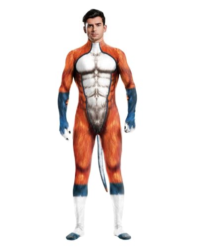 Jackolume Herren Halloween Tier Body mit Schwanz Pelzig 3D Druck Kostüm Ganzkörper Muskel Zentai Jumpsuit Erwachsene Petsuit Einteiler Cosplay Dress Up Party Jackolume Herren Halloween Tier Body mit Schwanz Pelzig 3D Druck Kostüm Ganzkörper Muskel Zentai Jumpsuit Erwachsene Petsuit Einteiler Cosplay Dress Up Party von Jackolume