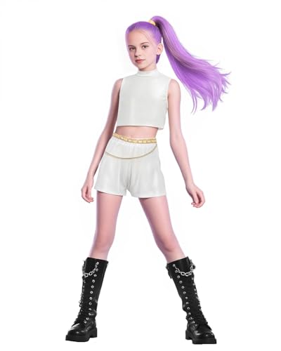 Jackolume Kpop Jäger-Kostüm für Mädchen, Kinder, K-Pop-Stars, Gesang, Rumi, Cosplay, Bühnen-Outfits, Idol-Sänger, weißes Performance-Outfit, Party-Verkleiden von Jackolume
