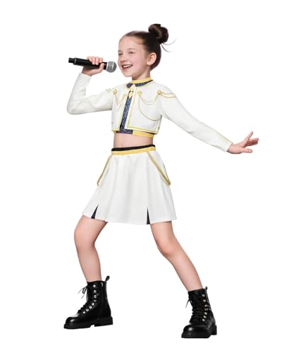 Jackolume Kpop Jäger Zoey Cosplay Kostüm für Kinder Mädchen Kpop Star Zoey Bühne Outfits Komplettes Set Idol Weiß Performance Anzug Halloween Karneval Party Dress Up von Jackolume