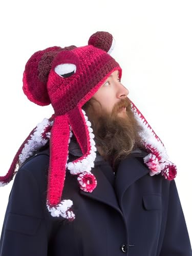 Jackolume Tintenfisch-Oktopus-Strickmütze für Erwachsene, Rosarot, Neuheit, Oktopus, Wikinger, Schnurrbart, für Herren und Damen, Halloween, Tintenfisch, Regenbogen-Tintenfisch-Hut Jackolume Tintenfisch-Oktopus-Strickmütze für Erwachsene, Rosarot, Neuheit, Oktopus, Wikinger, Schnurrbart, für Herren und Damen, Halloween, Tintenfisch, Regenbogen-Tintenfisch-Hut von Jackolume