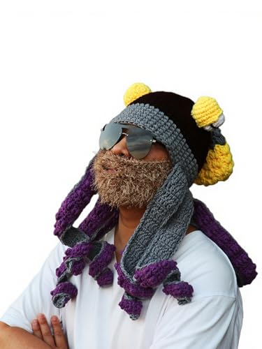 Jackolume Tintenfisch-Oktopus-Strickmütze für Erwachsene, Schwarz / Lila, Neuheit, Oktopus, Wikinger, Schnurrbart, für Herren und Damen, Halloween, Tintenfisch, Regenbogen-Tintenfisch-Hut Jackolume Tintenfisch-Oktopus-Strickmütze für Erwachsene, Schwarz / Lila, Neuheit, Oktopus, Wikinger, Schnurrbart, für Herren und Damen, Halloween, Tintenfisch, Regenbogen-Tintenfisch-Hut von Jackolume