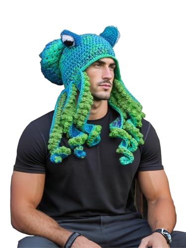 Jackolume Tintenfisch-Oktopus-Strickmütze für Erwachsene, blau-grün, Neuheit, Oktopus, Wikinger, Schnurrbart, für Herren und Damen, Halloween, Tintenfisch, Regenbogen-Tintenfisch-Hut, Verkleidung Jackolume Tintenfisch-Oktopus-Strickmütze für Erwachsene, blau-grün, Neuheit, Oktopus, Wikinger, Schnurrbart, für Herren und Damen, Halloween, Tintenfisch, Regenbogen-Tintenfisch-Hut, Verkleidung von Jackolume