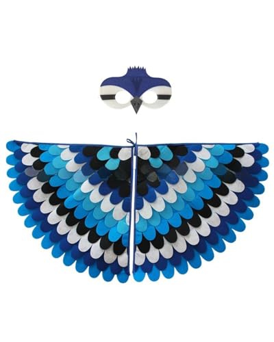 Jackolume Vogelflügel-Kostüm, Schal für Kinder, blauer Jay-Kostüm, mit Vogelmaske, buntes Dschungelvogel-Kostüm, Umhang, Halloween-Partyzubehör Jackolume Vogelflügel-Kostüm, Schal für Kinder, blauer Jay-Kostüm, mit Vogelmaske, buntes Dschungelvogel-Kostüm, Umhang, Halloween-Partyzubehör von Jackolume