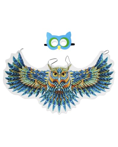 Jackolume Vogelflügel-Kostüm für Kinder, Boho-Eulen-Schal, Schulverkleidung, bunter Flügelumhang und Filzmaske, Halloween-Partyzubehör Jackolume Vogelflügel-Kostüm für Kinder, Boho-Eulen-Schal, Schulverkleidung, bunter Flügelumhang und Filzmaske, Halloween-Partyzubehör von Jackolume