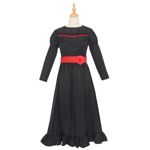 Kinder Gruselpuppe Anna Kostüm, Mädchen Horror Puppe Schwarzes Kleid mit Bund, Gruseliges gruseliges Filmkostüm Halloween Outfits von Jackolume