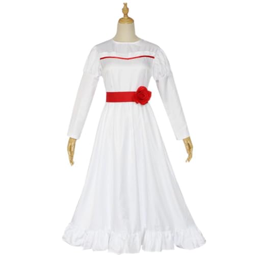Kinder Gruselpuppe Anna Kostüm, Mädchen Horrorpuppe weißes Kleid mit Bund, gruseliges gruseliges Filmkostüm, Halloween-Outfits von Jackolume