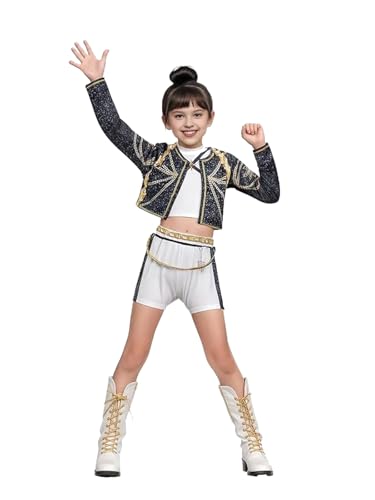 Kpop Jäger Rumi Kostüm für Mädchen, Kinder K Pop Stars Gesang Rumi Cosplay Bühnenoutfits Schwarze Jacke Hemd Hose K-Pop Idol Sänger Performance Outfit von Jackolume