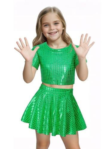 Mädchen 70er 80er Jahre Disco-Kostüm, Halloween, Kinder, metallischer Rock, glänzend, glitzernd, Party-Kostüm, Pop-King-Tanz-Stern, grüne Pailletten, Disco-Kostüm, MJ Dance Fancy Dress Mädchen 70er 80er Jahre Disco-Kostüm, Halloween, Kinder, metallischer Rock, glänzend, glitzernd, Party-Kostüm, Pop-King-Tanz-Stern, grüne Pailletten, Disco-Kostüm, MJ Dance Fancy Dress von Jackolume