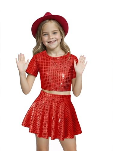 Mädchen 70er 80er Jahre Disco-Kostüm, Halloween, Kinder, metallischer Rock, glänzend, glitzernd, Party-Kostüm, Pop-King-Tanz-Stern, rote Pailletten, Disco-Kostüm, MJ Dance Verkleidung Mädchen 70er 80er Jahre Disco-Kostüm, Halloween, Kinder, metallischer Rock, glänzend, glitzernd, Party-Kostüm, Pop-King-Tanz-Stern, rote Pailletten, Disco-Kostüm, MJ Dance Verkleidung von Jackolume