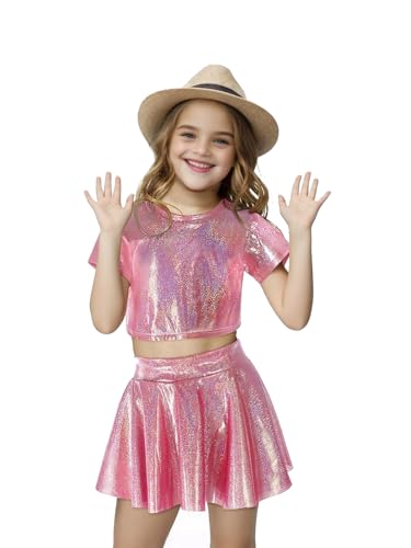 Mädchen 70er 80er Jahre Disco-Kostüm, Halloween, Kinder, metallischer Rock, glänzend, glitzernd, Party-Kostüm, Rose Pop King Dance Superstar MJ Pailletten Disco Outfit Verkleidung von Jackolume