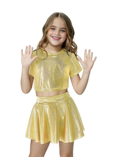 Mädchen 70er 80er Jahre Disco-Kostüm, Halloween, Kinder, metallischer Rock, glänzend, glitzernd, Party-Kostüm, gelbes Pop-King-Tanz-Superstar MJ Pailletten-Disco-Kostüm, Verkleidung Mädchen 70er 80er Jahre Disco-Kostüm, Halloween, Kinder, metallischer Rock, glänzend, glitzernd, Party-Kostüm, gelbes Pop-King-Tanz-Superstar MJ Pailletten-Disco-Kostüm, Verkleidung von Jackolume