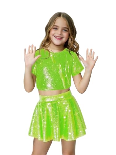 Mädchen 70er 80er Jahre Disco-Kostüm, Halloween, Kinder, metallischer Rock, glänzend, glitzernd, Party-Kostüm, grünes Pop-King-Tanz-Superstar-MJ-Pailletten-Disco-Outfit, Verkleidung Mädchen 70er 80er Jahre Disco-Kostüm, Halloween, Kinder, metallischer Rock, glänzend, glitzernd, Party-Kostüm, grünes Pop-King-Tanz-Superstar-MJ-Pailletten-Disco-Outfit, Verkleidung von Jackolume