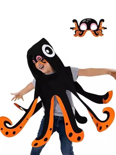 Tintenfischmaske für Kinder, Orange, Uni, für Jungen und Mädchen, Kostüm, Kostüm, Ozean-Tier-Kostüm, Halloween, Bodysuit, Ozean-Motto-Party von Jackolume