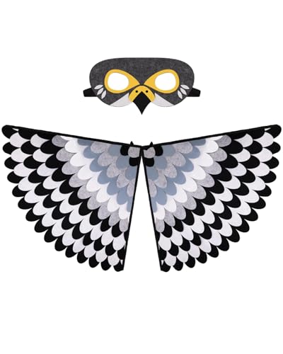 Vogelflügel-Kostüm, Schal für Kinder, schwarz-weiß, Falke, Verkleidung mit Vogelmaske, buntem Dschungelvogel, Filz, Kostüm, Umhang, Halloween, Partyzubehör von Jackolume