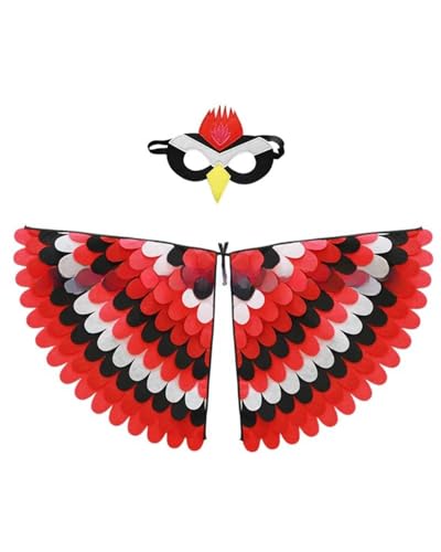 Vogelflügel-Kostüm für Kinder, Rotspecht, Halloween-Kostüm mit Filzmaske, Filzfedern, Vogel-Schal, Tier-Rollenspiel-Kostüm, Partyzubehör Vogelflügel-Kostüm für Kinder, Rotspecht, Halloween-Kostüm mit Filzmaske, Filzfedern, Vogel-Schal, Tier-Rollenspiel-Kostüm, Partyzubehör von Jackolume