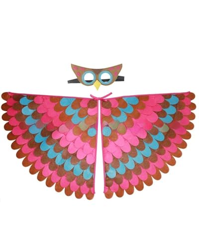 Vogelflügel-Kostüm für Kinder, buntes Eulen-Kostüm für Halloween, mit Filzmaske, Filzfedern, Vogel-Schal, Tier-Rollenspiel-Kostüm, Partyzubehör Vogelflügel-Kostüm für Kinder, buntes Eulen-Kostüm für Halloween, mit Filzmaske, Filzfedern, Vogel-Schal, Tier-Rollenspiel-Kostüm, Partyzubehör von Jackolume
